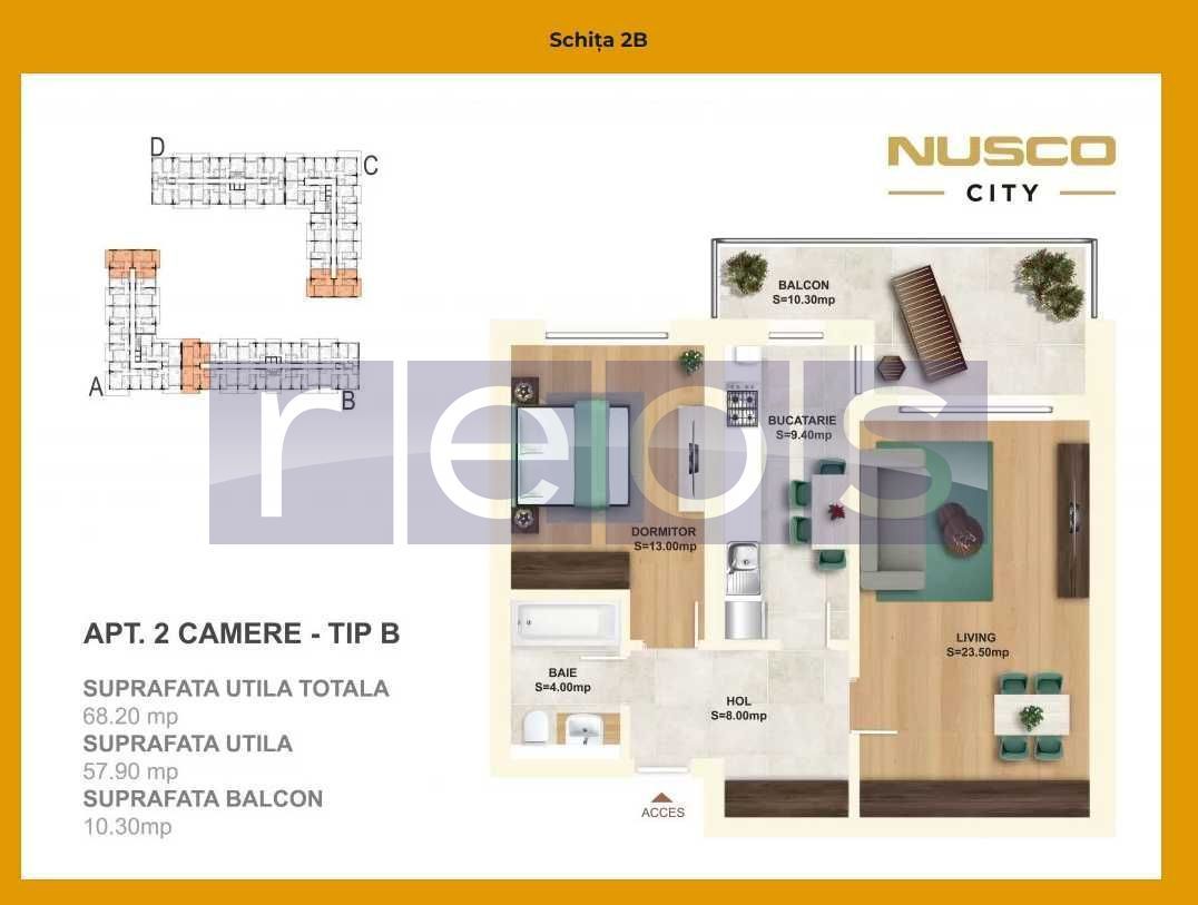 VANZARE 2CAMERE | NUSCO FAZA 1 | 58MP | TERASA 11MP | FINISAJE MODERNE - Schiță 5