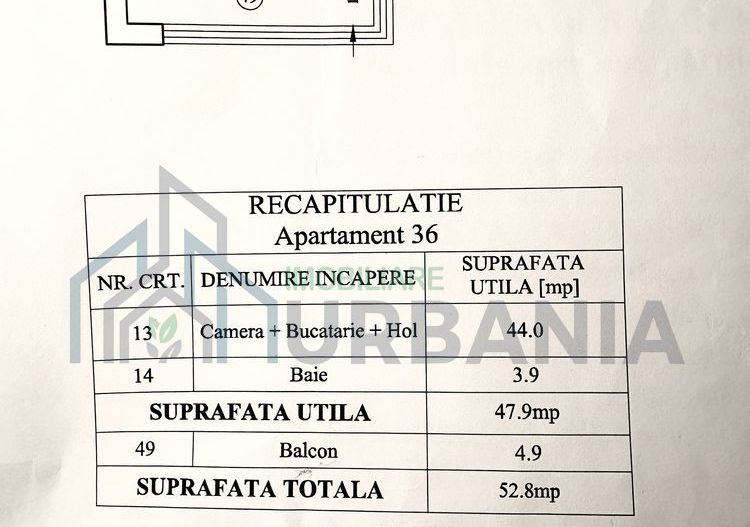 Apartament open space, 52 mp, CUG, bloc nou 2022, etaj 7/7, cu lift si aer conditionat - Poză 1