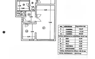 3 camere | 89 mp | Parcare proprie | Militari – Strada Orșova - Schiță 11