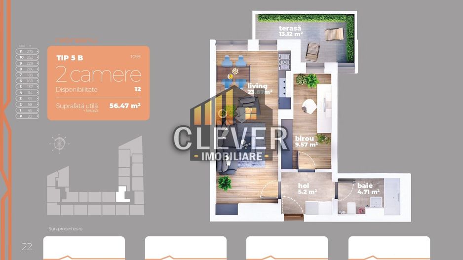Apartament 2 camere finalizat - Bd Rebreanu,  Auchan Titan - Schiță 16
