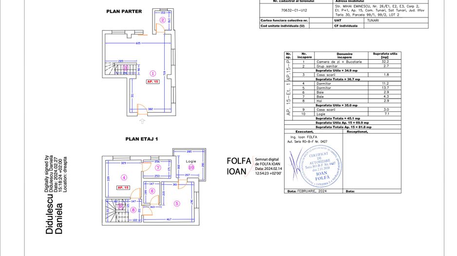 Apartament 15 – 3 camere – 81.8 mp – Logie – Parter + Etaj 1 - Poză 1