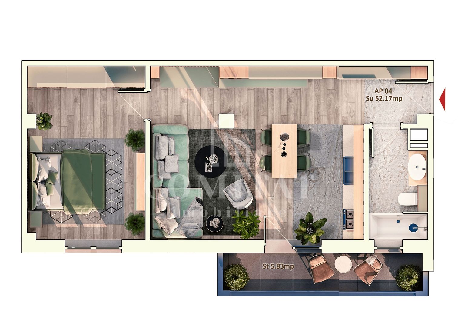 Apartament 2 camere Dorobanților Cluj imobil nou cu CF - Schiță 7