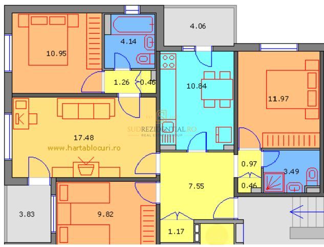 Apartament cu 4 camere, 89.15 mp, Metrou Aparatorii Patriei - Schiță 8