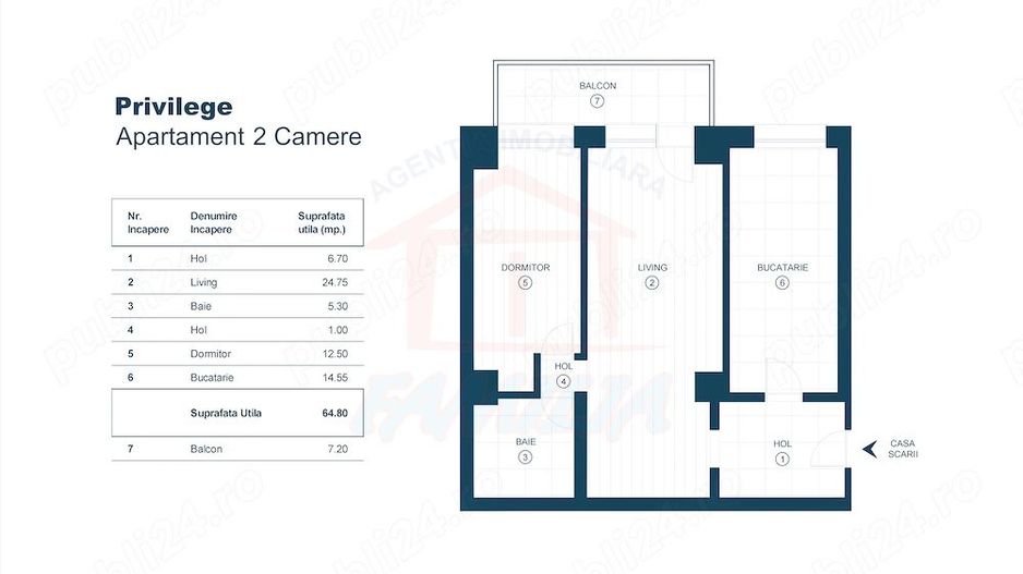 APARTAMENT CU 2 CAMERE DE VÂNZARE | COMPLEX PRIVILEGE – ULTIMUL LEU | - Schiță 9