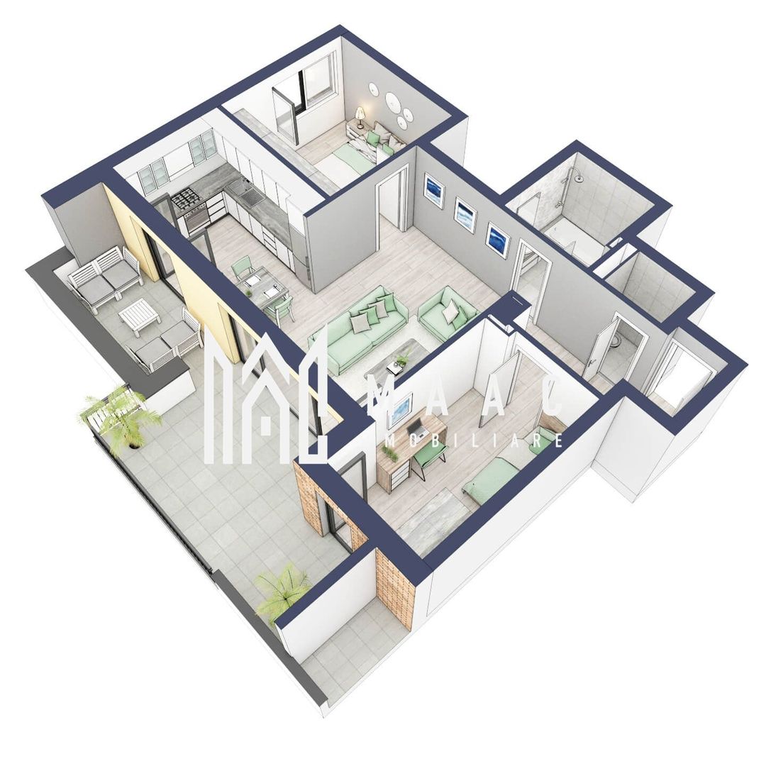 Apartament 3 camere | Balcon 22.2 mp | Etaj 3 | Turnisor - Poză 2