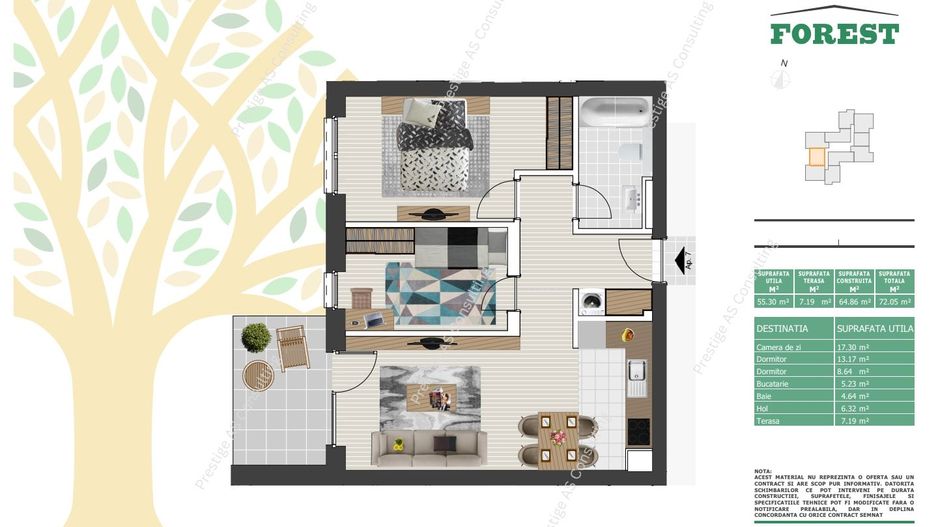 Apartament 3 camere | Mobilat | Parcare inclusa - Schiță 9