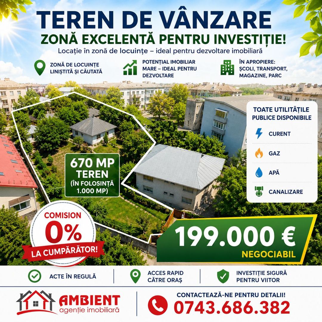 OPORTUNITATE de INVESTITIE - TEREN 670 mp, VASLUI zona ANA IPATESCU; - Poză 1