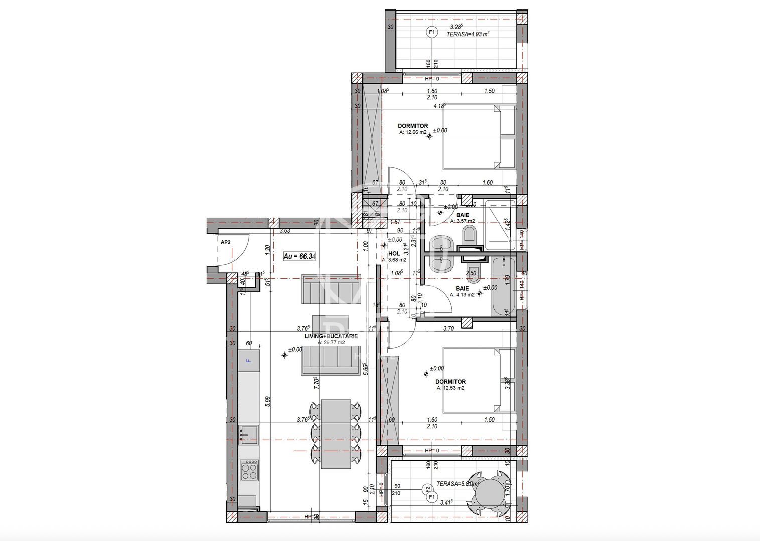 Apartament 3 camere, 66.34 mpu, 2 bai cu geam (LOG-GAL-ap.7) - Poză 2