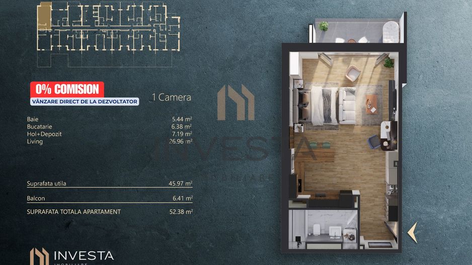 NOU pe Piata - 0% Comision -  Apartament 1 camera - cladire nZEB - Schiță 2