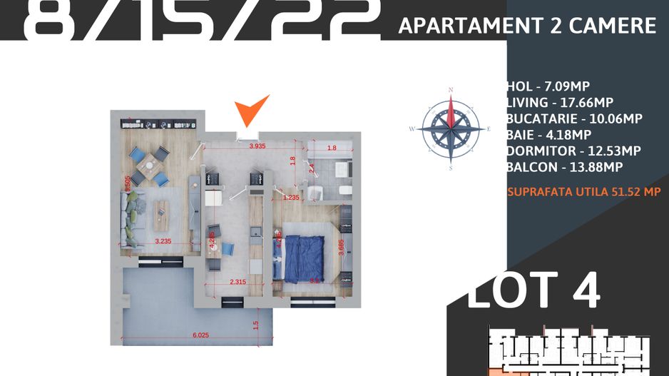 2 camere decomandat Titan  Pallady Metrou Nicolae Teclu - Schiță 8