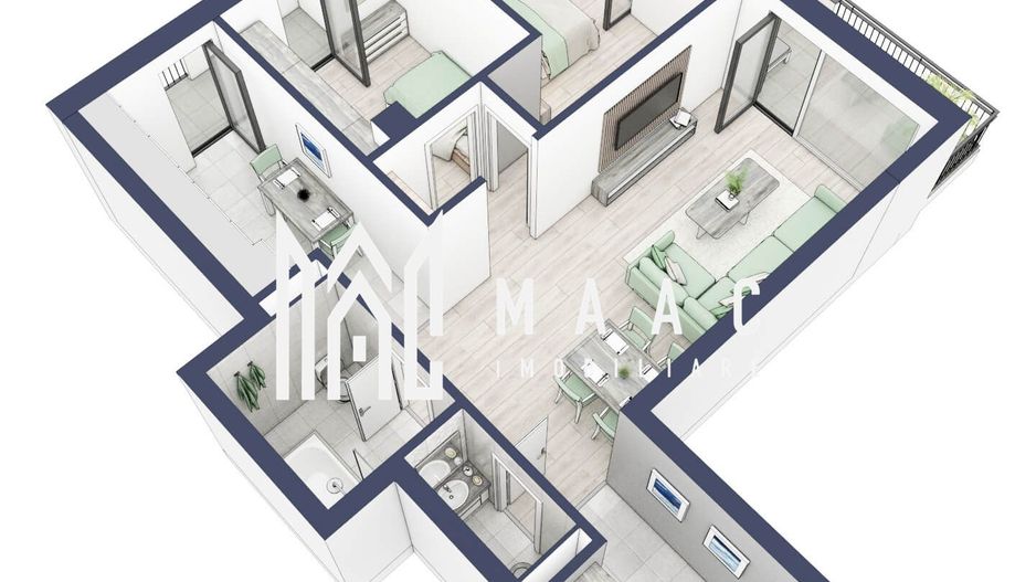Apartament 3 camere | Balcoane 15.1 mp | Etaj 1 | Turnisor - Poză 3