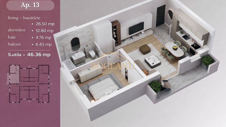 BG144-Apartament 2 camere bloc nou - Etaj 1– Giroc | Terasă | Parcare - Poză 3