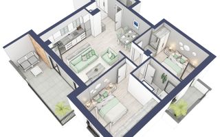 Apartament 3 camere | Balcoane 15.1 mp | Etaj 2 | Turnisor - Poză 2