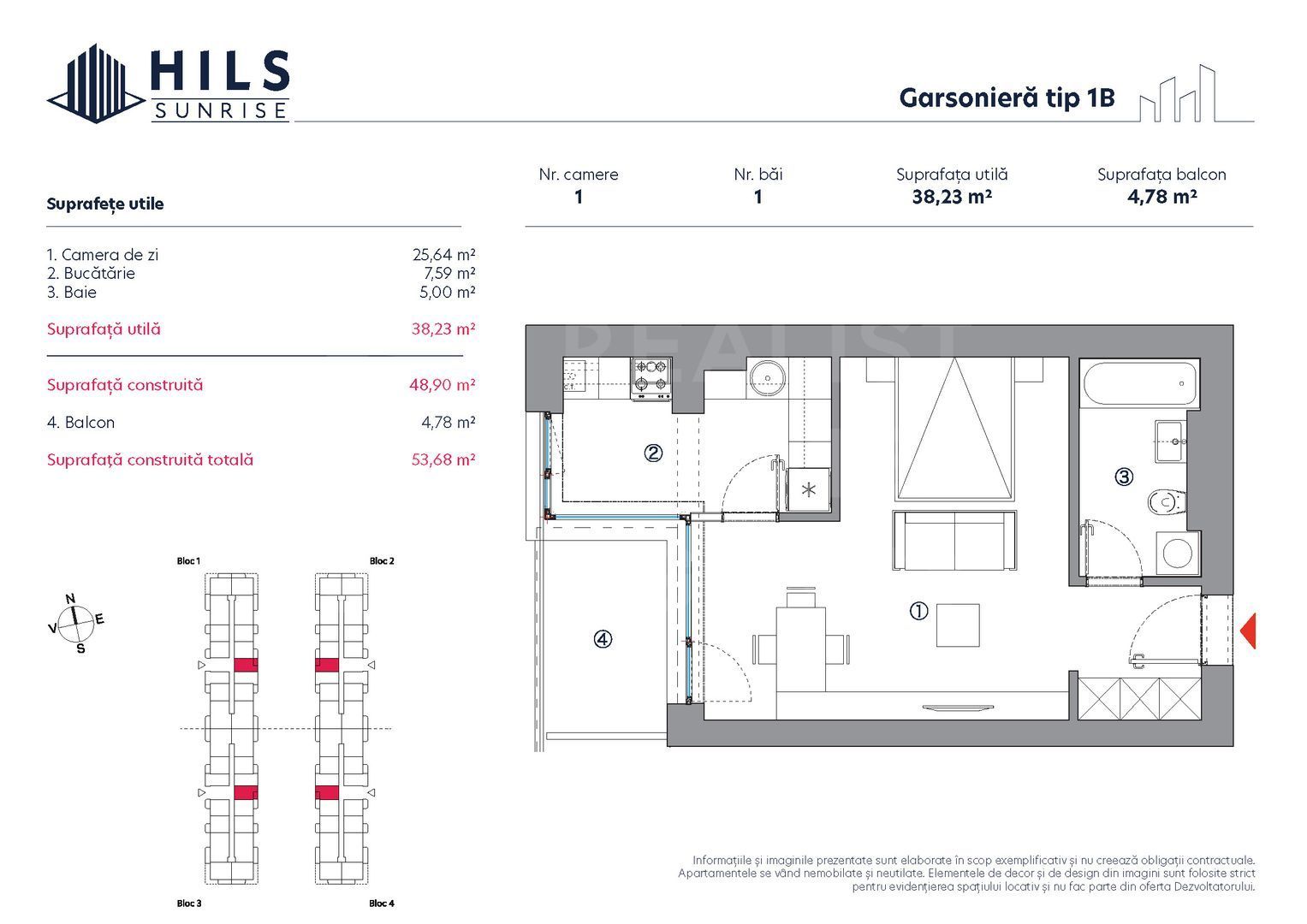 Vânzare, garsonieră, 1 cameră tip 1B, HILS Sunrise, București - Poză 3