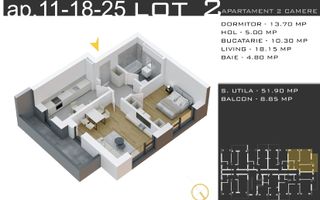 Apartament 2 cam cu Bucătărie Închisă și Parcare GRATUITĂ - Schiță 9