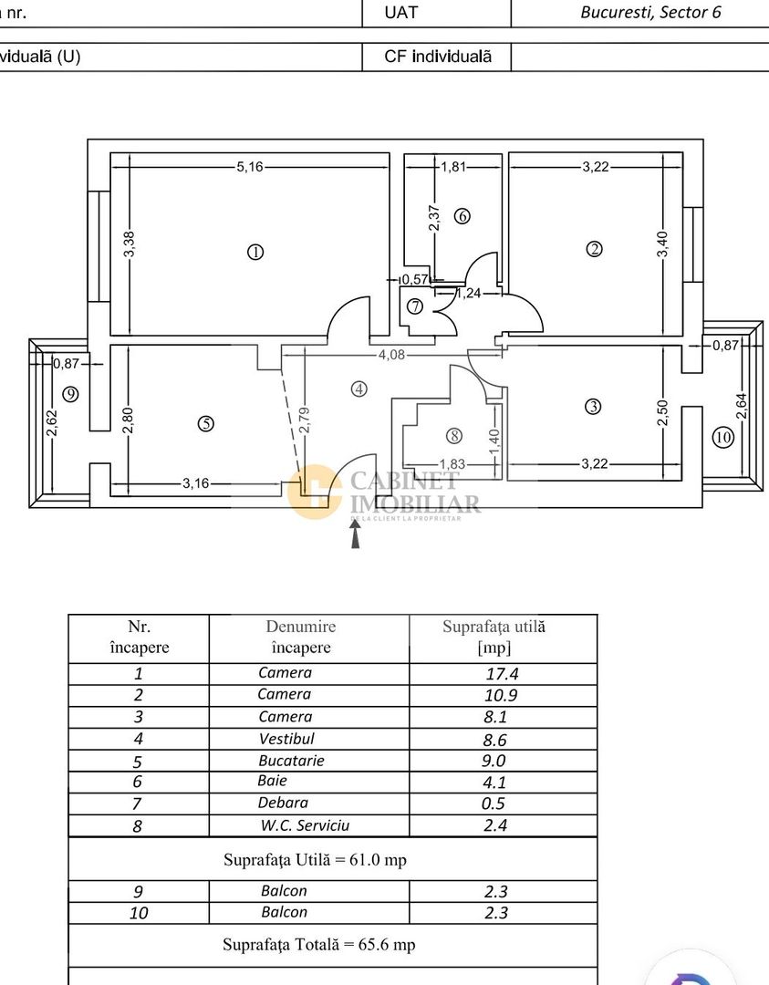 3 Camere - 65MP | Decomandat | 2 Bai | 2 Balcoane | M Crangasi - 5 min - Schiță 9