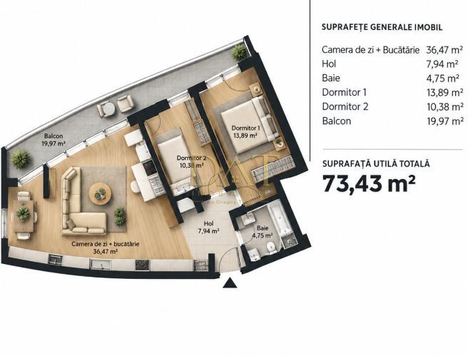 Apartament 3 camere | terasa generoasa | bloc nou | Soporului - Poză 1