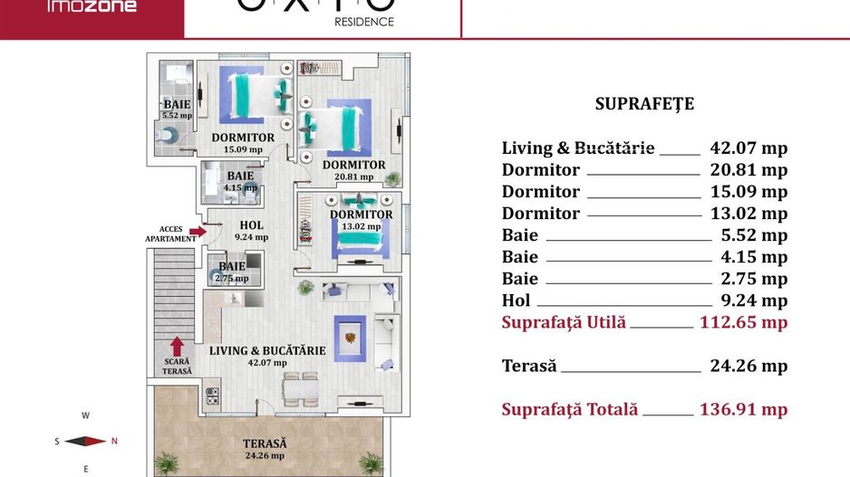 PENTHOUSE-DEOSEBIT, 4 CAMERE, 3 DORMITOARE, 3 BAI, TERASA 140,  BLOC FINALIZAT - Poză 5