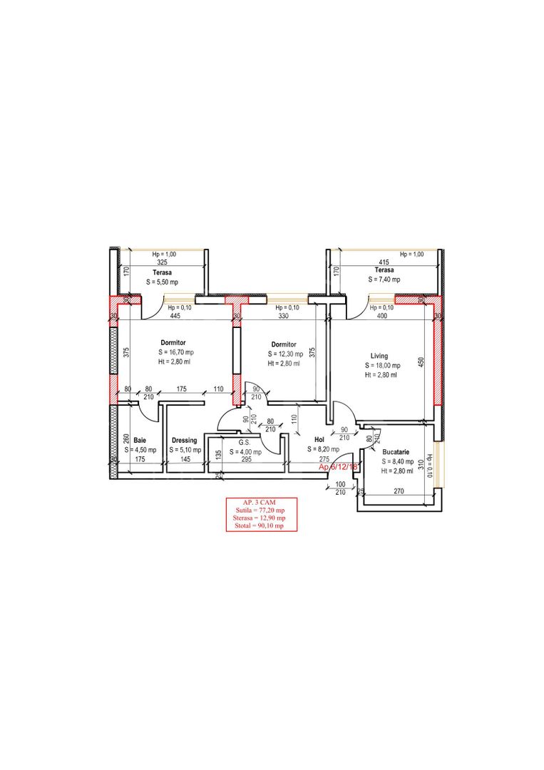 3 camere Dormitor matrimonial cu dressing -Sector 3-Pallady - Schiță 2