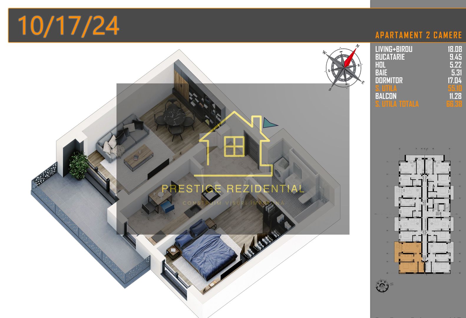 PROMO ap.2 cam (66mp)+Parcare Demisol, caramida, buc.inchisa_Pallady - Poză 1