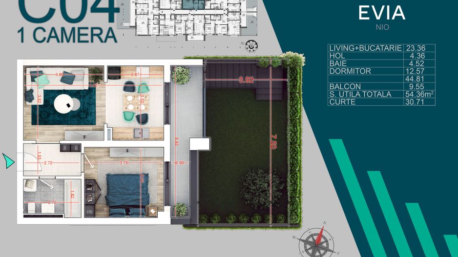 2 camere cu gradina proiect premium Metrou Nicolae Teclu - Schiță 7