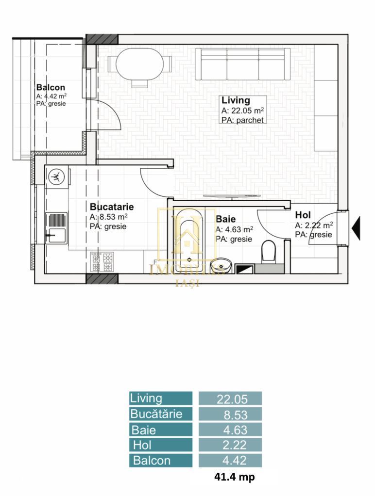 Apartament NOU intabulat 1 camera 41 mp Tatarasi 81000 euro - Poză 10