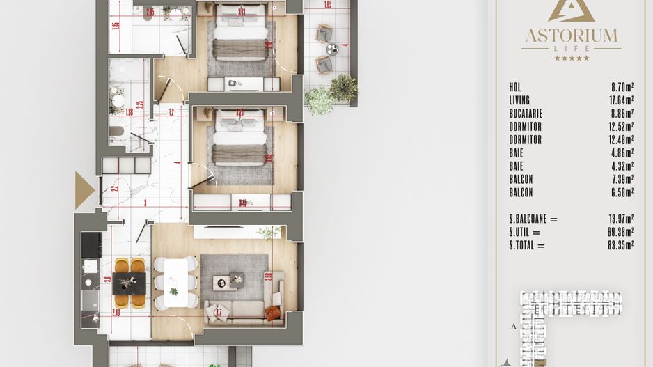 Titan Pallady Ap. 3 Camere Astorium exclusiv în blocul A, predare 2025 - Schiță 14