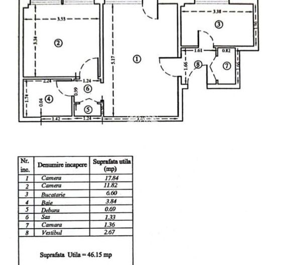Apartament 2 camere, 55mp, balcon 8mp, etaj 2, in zona Campia Libertatii - Schiță 15
