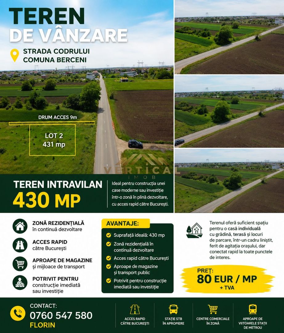 Teren Intravilan – 430 mp | Strada Codrului | Comuna Bercen - Poză 1