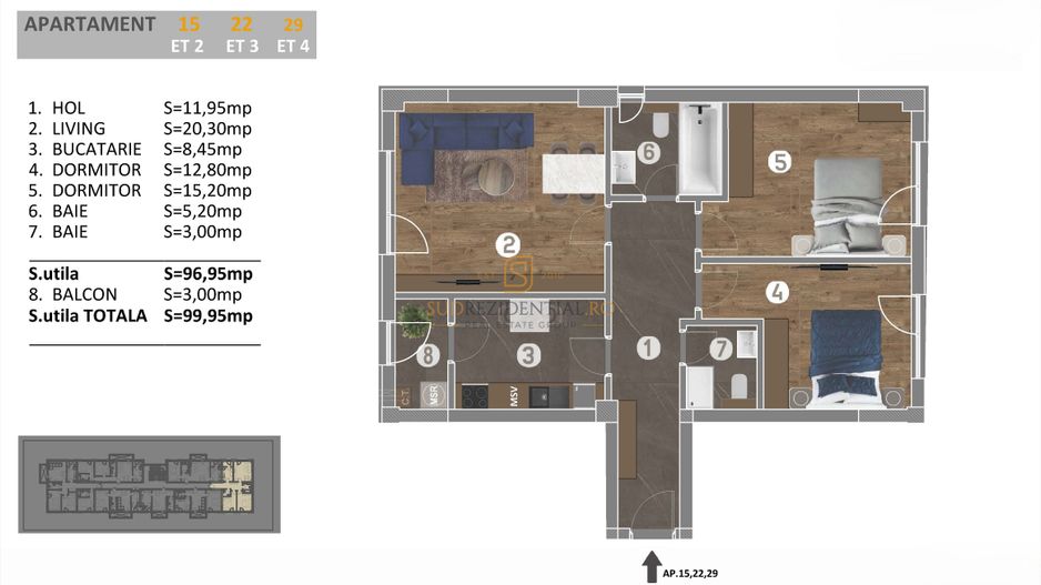 Apartament spatios cu 3 camere in zona Metalurgiei, 100 mp, Comision 0 - Schiță 6