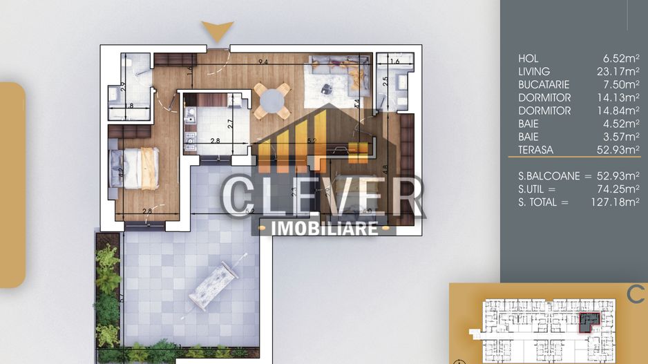 3 Camere-Terasa generoasa-700m Metrou N. Teclu Pallady - Schiță 6