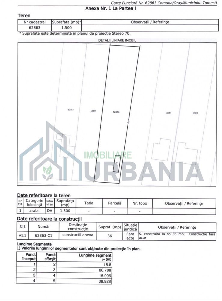 Teren intravilan 1500 mp, Tomesti, str. Stupinelor, utilitati la limita proprietatii - Poză 1