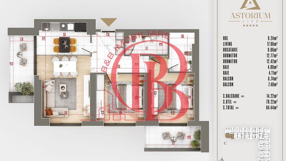 3 camere  Proiect Premium Titan Pallady - Schiță 5