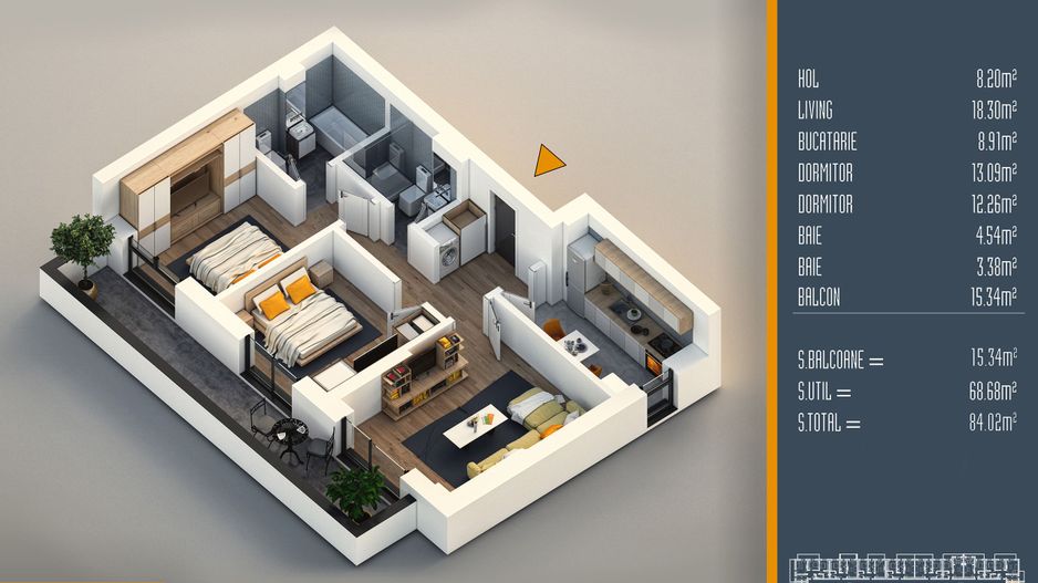 Oferta Lansare 3 camere decomandat proiect nou Pallady - Schiță 1