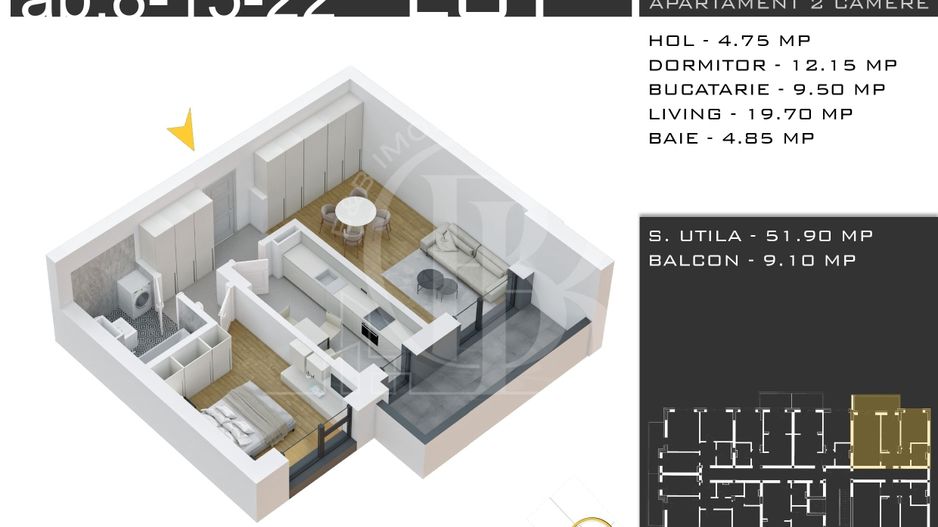 2 camere decomandat -Loc Parcare Gratuit -Th. Pallady - Schiță 1
