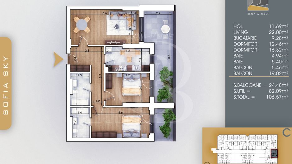 Apartament Finalizat 3 camere Direct Dezvoltator Comision 0 - Schiță 2
