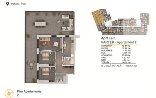 2 camere cu terasa 90mp Titan-Pallady Parcare Gratuita - Schiță 1