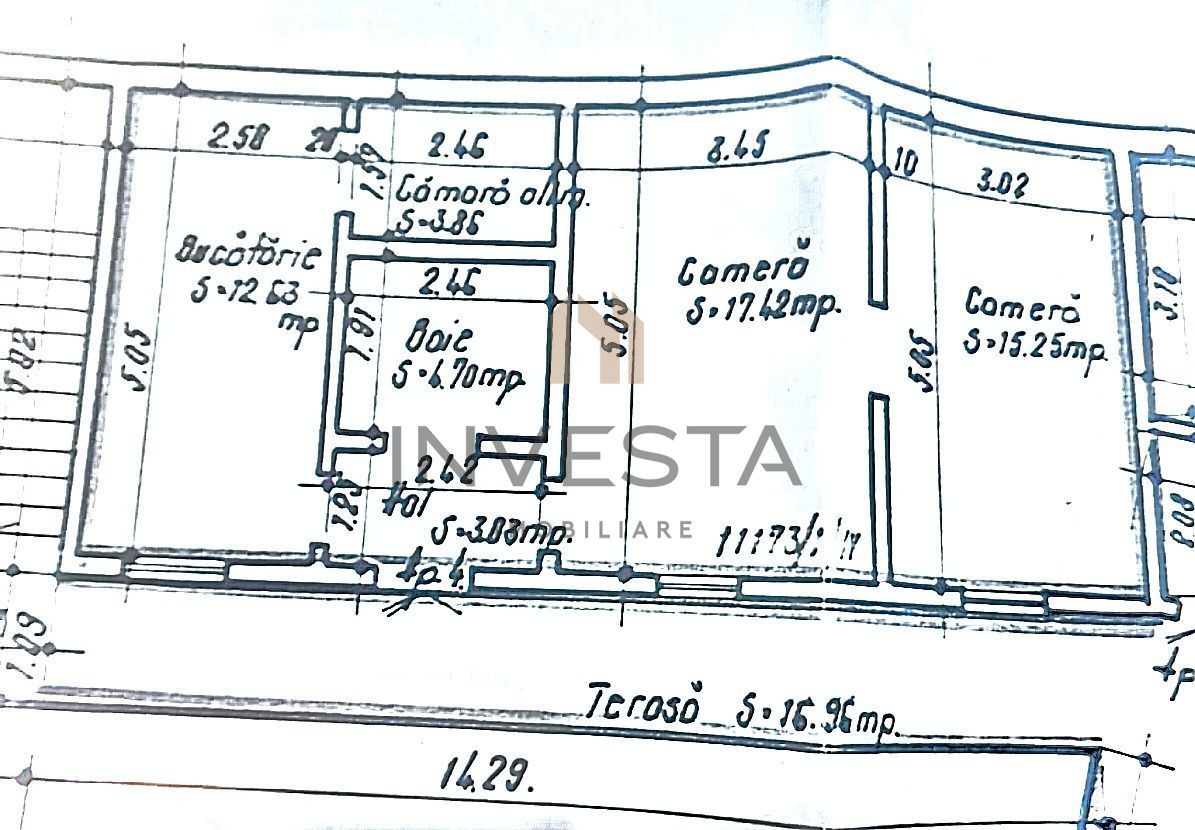 Apartament cu 2 camere cu terasa de 17 mp, tavan inalt, zona Centrala! - Schiță 8
