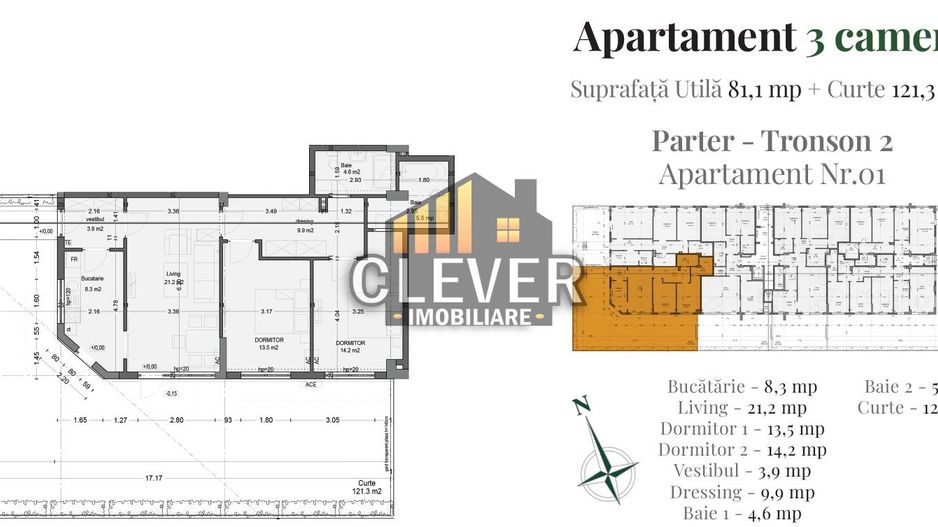 Apartament 3 Camere Premium + Curte 121 mp | Metrou Nicolae Teclu - Schiță 11