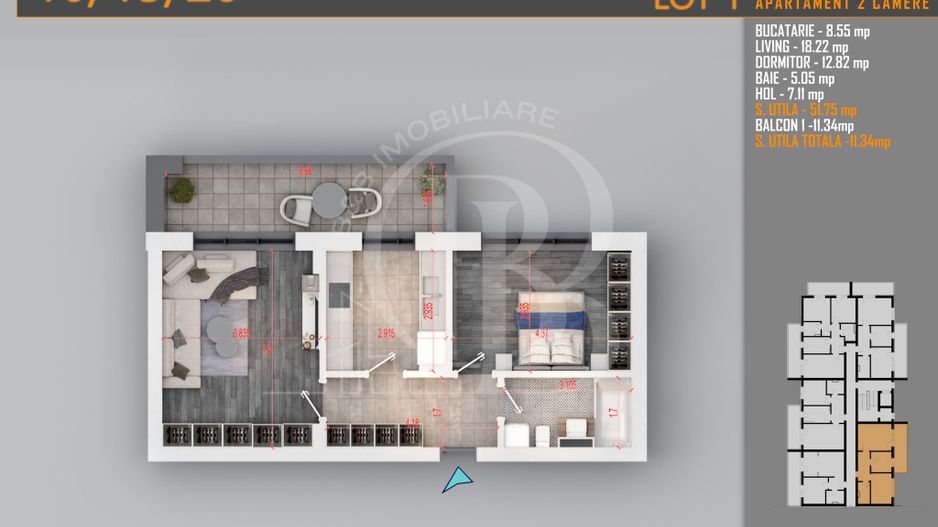 Apartament decomandat 2 camere -Titan Pallady Metrou Teclu - Schiță 1