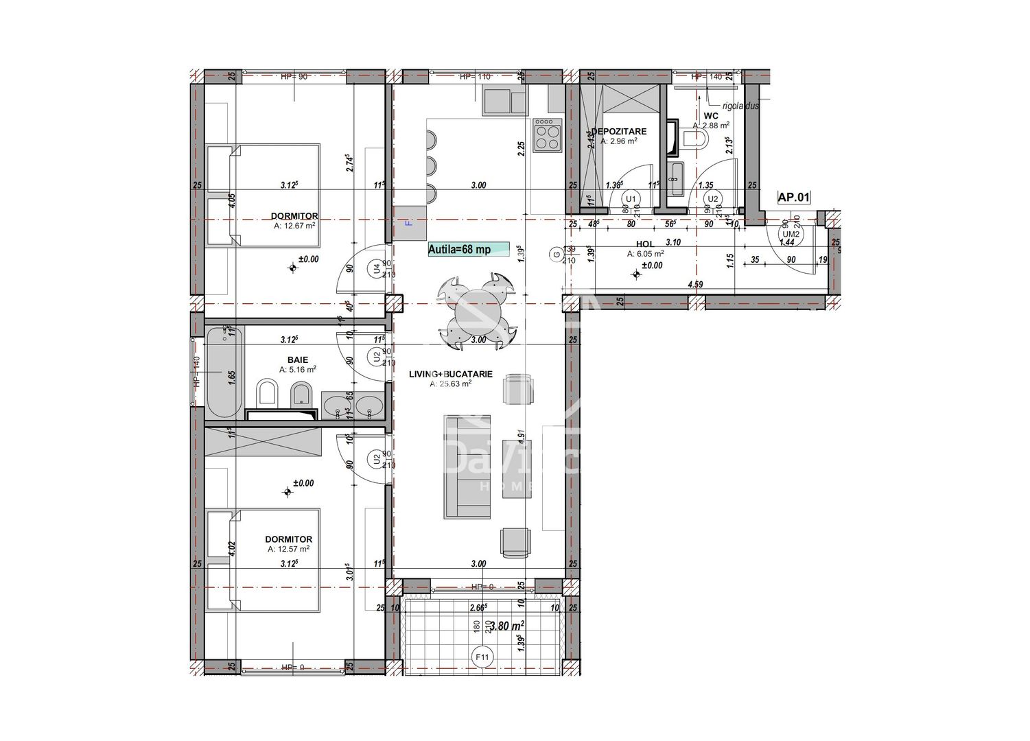 Apartament 3 camere - 2 bai, logie (YND-25C-GIO-ap.11) - Poză 2