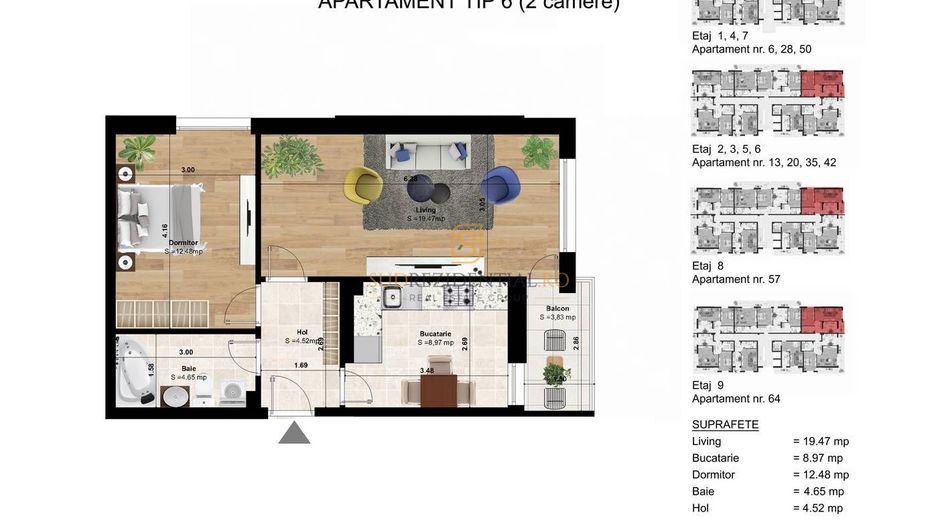 Apartament 2 camere, decomandat, Drumul Binelui, Comision 0% - Schiță 6