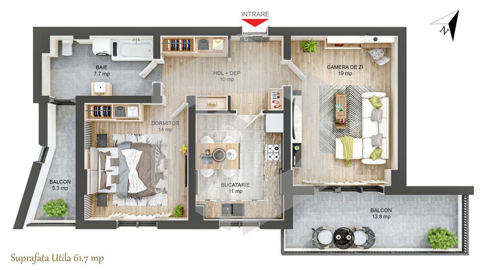 Apartament 2 camere| Etaj intermediar | Terasa 14mp | Rahovei | - Poză 2