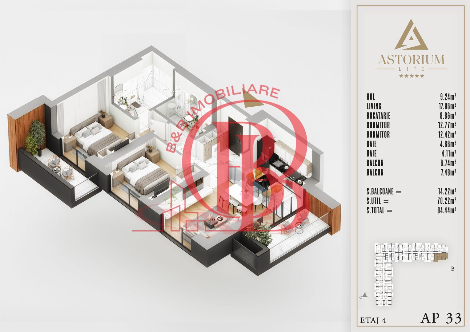 apartament 3 camere decomandat proiect premium - Schiță 9