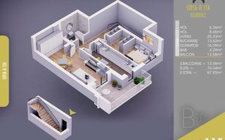 2 camere Finalizat parcare gratuita  Pallady 10 min Metrou Nicolae Teclu - Schiță 2