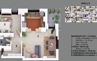 Apartament 2 camere Otopeni central | bloc cu lift | include parcare - Schiță 11