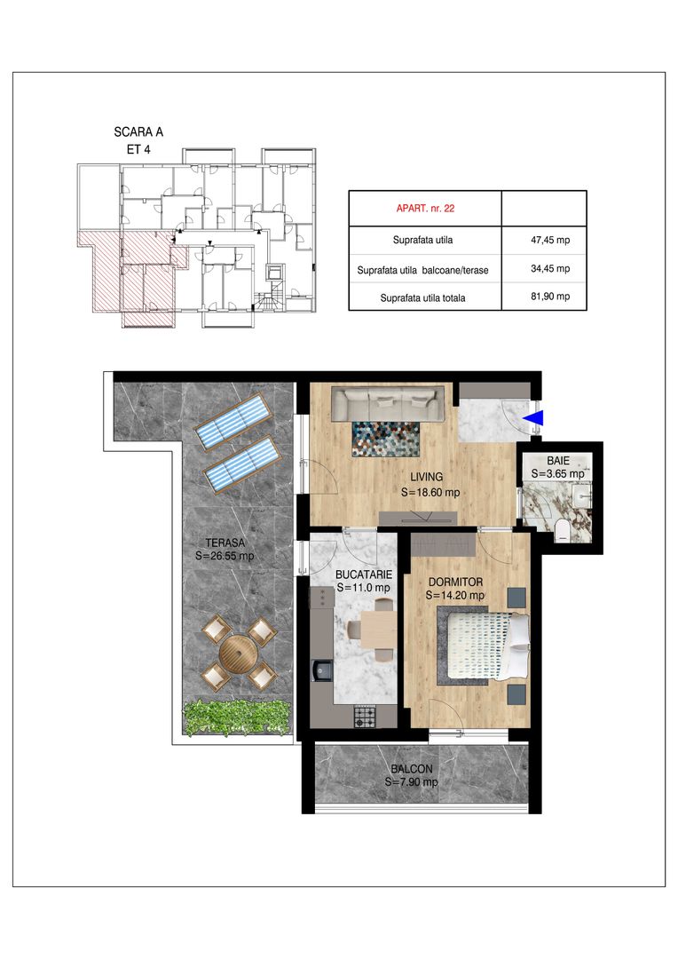 2 camere decomandat cu terasa   Pallady Metrou Nicolae Teclu - Schiță 10
