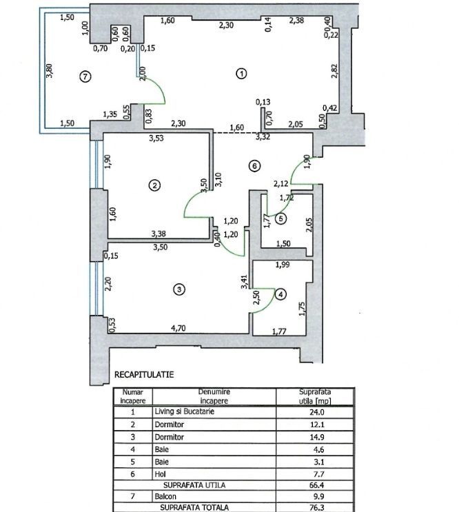 3 camere | parcare | Cortina North - Schiță 5