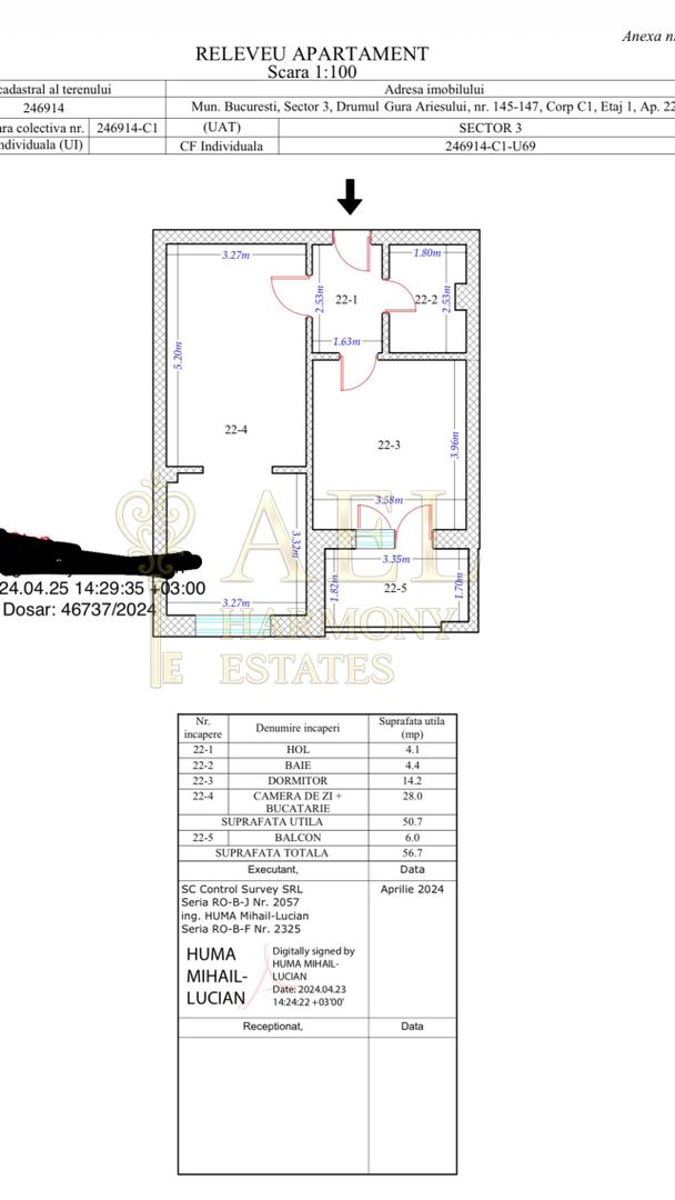 Apartament *2 camere* Titan 4 Residence | 56,7 mp | Comision 0% - Schiță 21