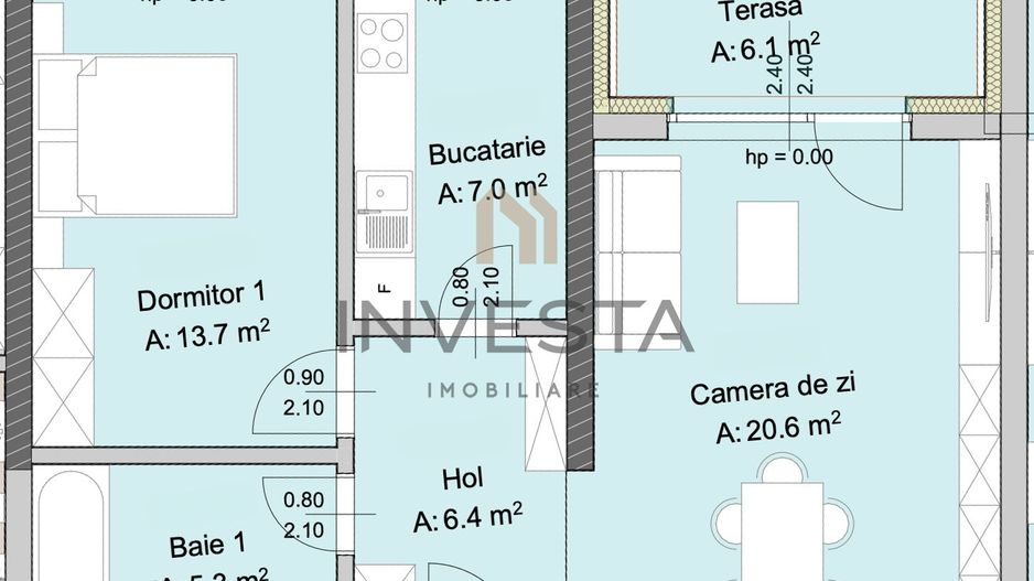 Apartament 2 camere, Marasti – zona The Office, proiect premium - Schiță 2
